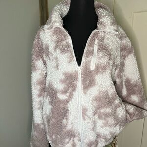 Betsey Johnson Women's Cozy Sherpa Jacket White Pink Zip Front Lined Outdoor Lux